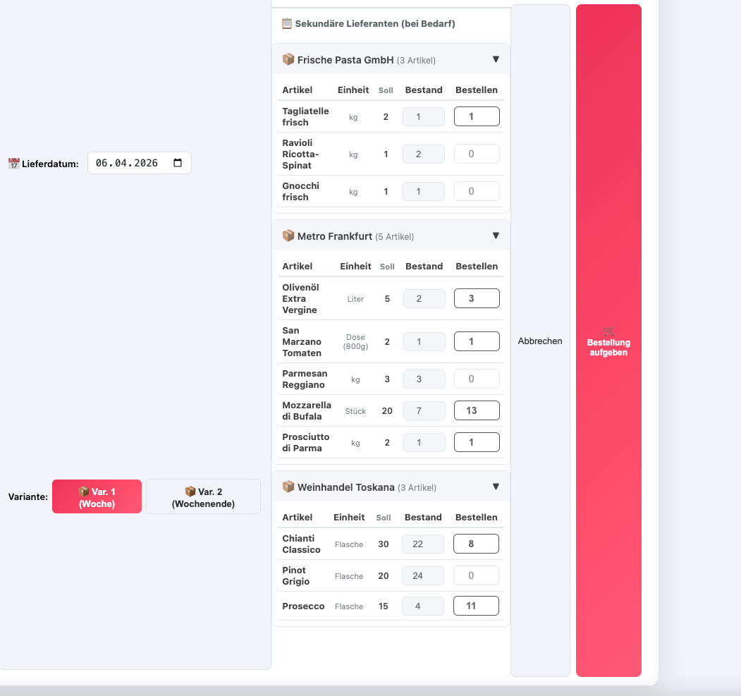 Gastropilot — Neue Bestellung