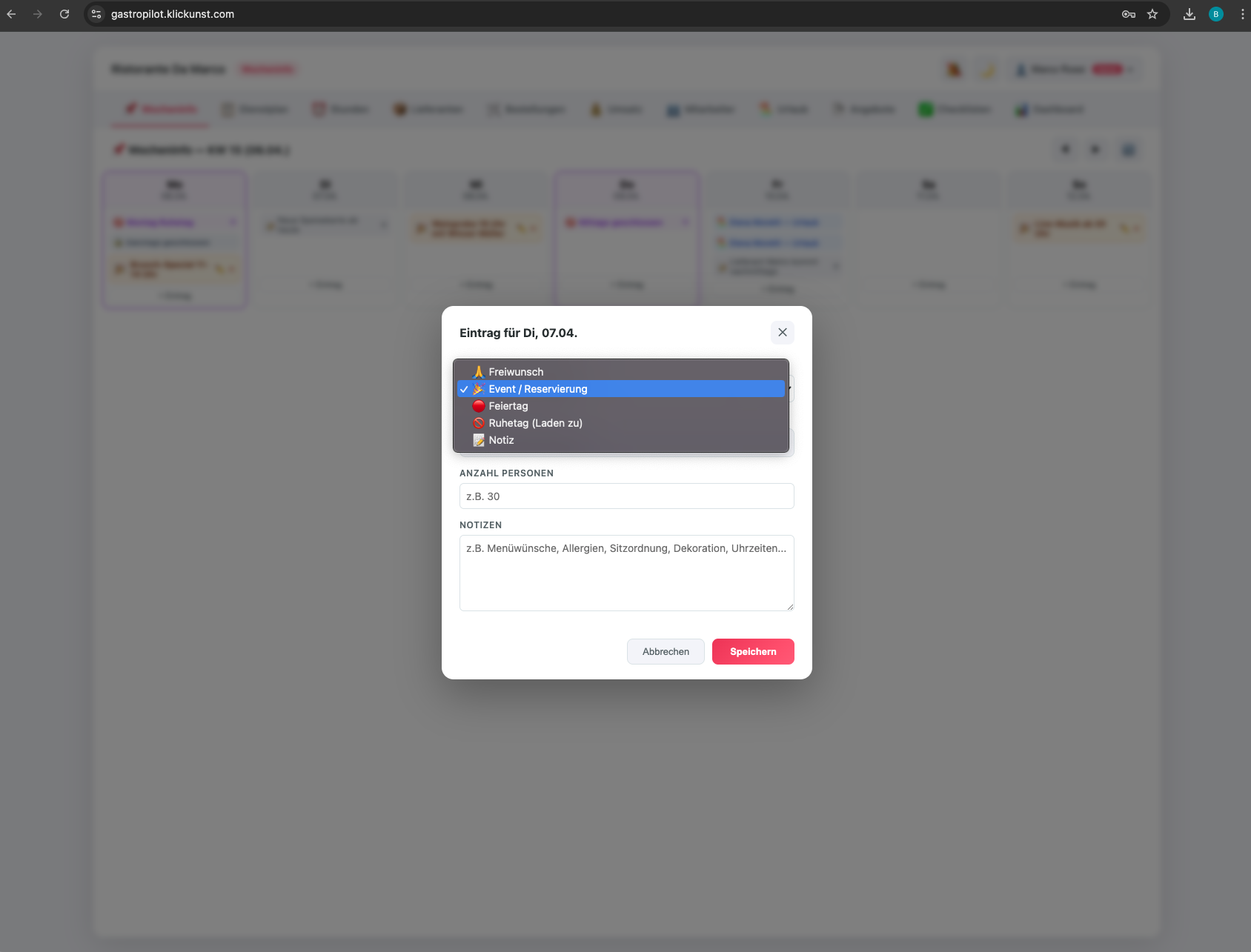 Gastropilot Wocheninfo — Details